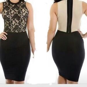 Pencil dress. Black contrast lace. Medium